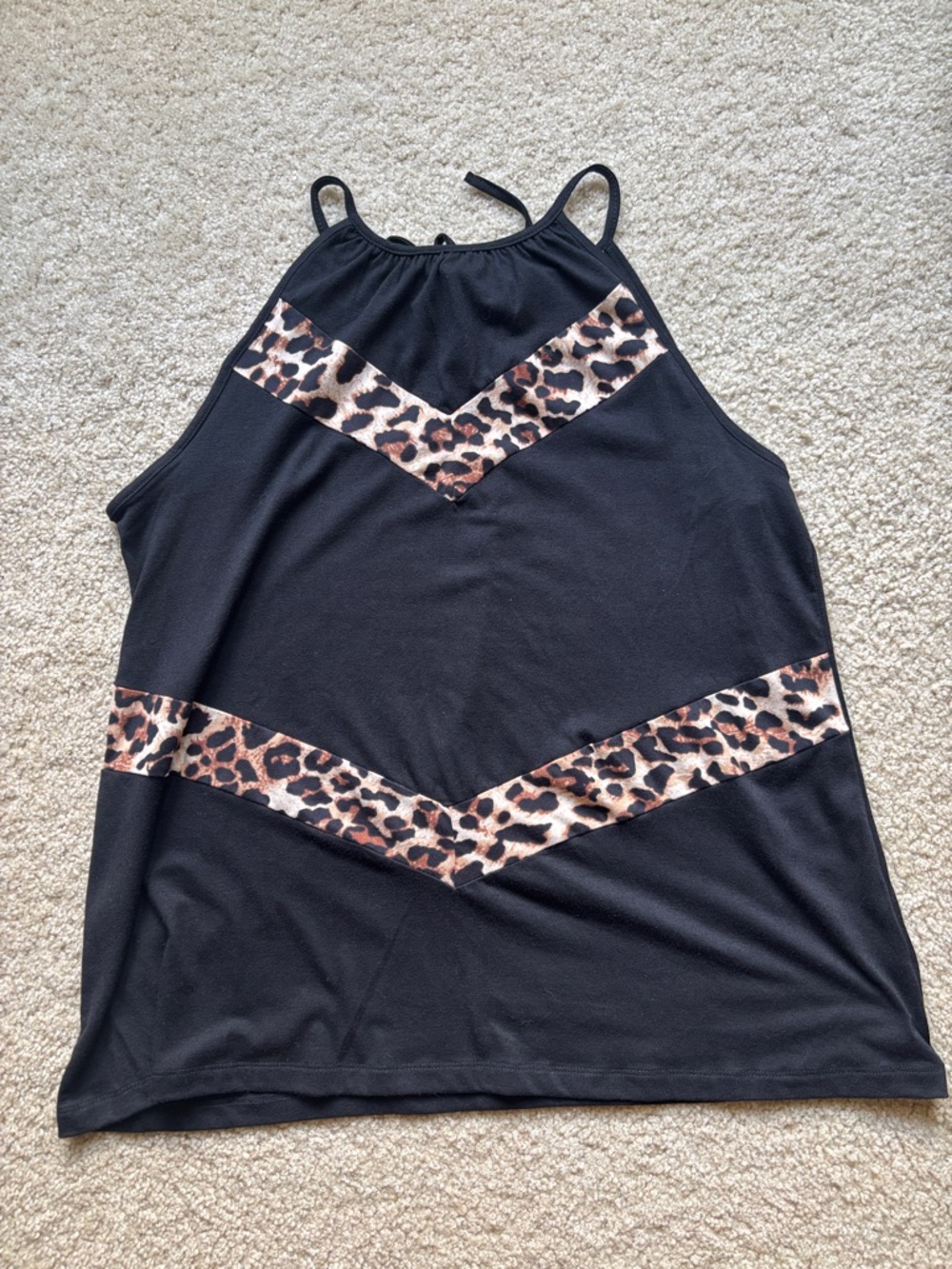 Black Leopard-Trim Halter Tank Top - Women's Sleek Summer Layer